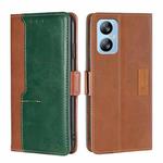 For Blackview A52 Contrast Color Side Buckle Leather Phone Case(Light Brown + Green)