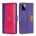For Motorola Moto G Power 2023 Contrast Color Side Buckle Leather Phone Case(Purple + Rose Red)