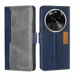 For OPPO Find X6 Pro 5G Contrast Color Side Buckle Leather Phone Case(Blue + Grey)