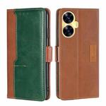 For Realme C55 Contrast Color Side Buckle Leather Phone Case(Light Brown + Green)