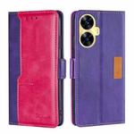 For Realme C55 Contrast Color Side Buckle Leather Phone Case(Purple + Rose Red)