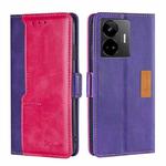For Realme GT Neo5 Contrast Color Side Buckle Leather Phone Case(Purple + Rose Red)