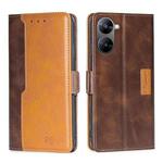 For Realme V30 5G / V30T Contrast Color Side Buckle Leather Phone Case(Dark Brown + Gold)