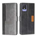 For TCL 403 Contrast Color Side Buckle Leather Phone Case(Black + Grey)