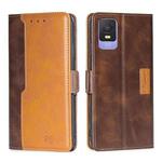 For TCL 403 Contrast Color Side Buckle Leather Phone Case(Dark Brown + Gold)