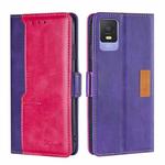 For TCL 403 Contrast Color Side Buckle Leather Phone Case(Purple + Rose Red)