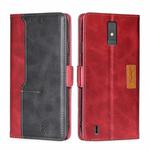For ZTE Blade A32 Contrast Color Side Buckle Leather Phone Case(Red + Black)