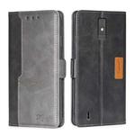 For ZTE Blade A32 Contrast Color Side Buckle Leather Phone Case(Black + Grey)