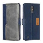 For ZTE Blade A32 Contrast Color Side Buckle Leather Phone Case(Blue + Grey)