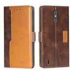 For ZTE Blade A32 Contrast Color Side Buckle Leather Phone Case(Dark Brown + Gold)