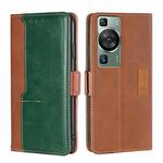 For Huawei P60 / P60 Pro Contrast Color Side Buckle Leather Phone Case(Light Brown + Green)