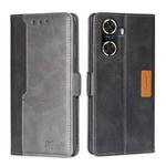For Huawei Enjoy 60 Contrast Color Side Buckle Leather Phone Case(Black + Grey)