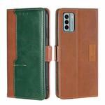 For Nokia G22 Contrast Color Side Buckle Leather Phone Case(Light Brown + Green)
