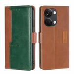 For OnePlus Ace 2V 5G Contrast Color Side Buckle Leather Phone Case(Light Brown + Green)