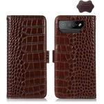 For Asus ROG Phone 7 Crocodile Top Layer Cowhide Leather Phone Case(Brown)