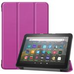 For Kindle Fire HD 8 (2020) Custer Pattern Pure Color Horizontal Flip Leather Case with Three-folding Holder & Wake-up / Sleep Function(Purple)