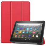 For Kindle Fire HD 8 (2020) Custer Pattern Pure Color Horizontal Flip Leather Case with Three-folding Holder & Wake-up / Sleep Function(Red)