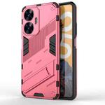 For Realme C55 Punk Armor 2 in 1 PC + TPU Shockproof Phone Case with Invisible Holder(Light Red)