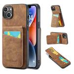 For iPhone 14 Fierre Shann Crazy Horse Card Holder Back Cover PU Phone Case(Brown)