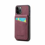 For iPhone 12 Pro Max Fierre Shann Crazy Horse Card Holder Back Cover PU Phone Case(Wine Red)