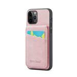 For iPhone 11 Pro Max Fierre Shann Crazy Horse Card Holder Back Cover PU Phone Case(Pink)
