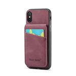 For iPhone XS Max Fierre Shann Crazy Horse Card Holder Back Cover PU Phone Case(Wine Red)
