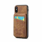 For iPhone XR Fierre Shann Crazy Horse Card Holder Back Cover PU Phone Case(Brown)