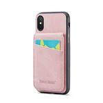 For iPhone X / XS Fierre Shann Crazy Horse Card Holder Back Cover PU Phone Case(Pink)