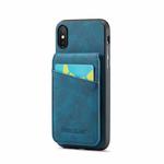 For iPhone X / XS Fierre Shann Crazy Horse Card Holder Back Cover PU Phone Case(Blue)