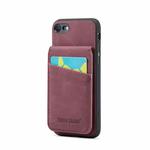 For iPhone 7 Plus / 8 Plus Fierre Shann Crazy Horse Card Holder Back Cover PU Phone Case(Wine Red)