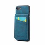 For iPhone 7 Plus / 8 Plus Fierre Shann Crazy Horse Card Holder Back Cover PU Phone Case(Blue)