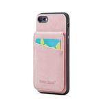 For iPhone SE 2022 / 2020 / 7 / 8 Fierre Shann Crazy Horse Card Holder Back Cover PU Phone Case(Pink)