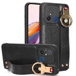 For Xiaomi Redmi 12C / Poco C55 Wristband Leather Back Phone Case(Black)