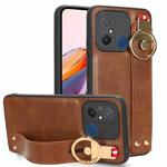 For Xiaomi Redmi 12C / Poco C55 Wristband Leather Back Phone Case(Brown)