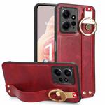 For Redmi Note 12 4G Global Wristband Leather Back Phone Case(Red)