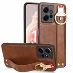 For Redmi Note 12 4G Global Wristband Leather Back Phone Case(Brown)
