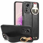 For Redmi Note 12S 4G Wristband Leather Back Phone Case(Black)