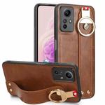 For Redmi Note 12S 4G Wristband Leather Back Phone Case(Brown)