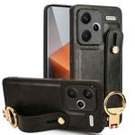 For Xiaomi Redmi Note 13 Pro+ Wristband Leather Back Phone Case(Black)