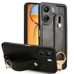 For Xiaomi Redmi 13C 4G/Poco C65 Wristband Leather Back Phone Case(Black)