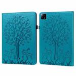 For Xiaomi Pad 6 / Pad 6 Pro Tree & Deer Embossed Leather Tablet Case(Blue)