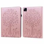 For Xiaomi Pad 6 / Pad 6 Pro Tree & Deer Embossed Leather Tablet Case(Pink)