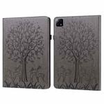 For Xiaomi Pad 6 / Pad 6 Pro Tree & Deer Embossed Leather Tablet Case(Grey)