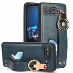 For Asus ROG Phone 5 ZS673KS Wristband Leather Back Phone Case(Blue)