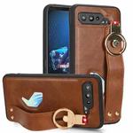 For Asus ROG Phone 5 ZS673KS Wristband Leather Back Phone Case(Brown)