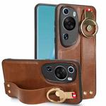 For Huawei P60 Art Wristband Leather Back Phone Case(Brown)