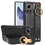 For Motorola Edge 30 Ultra Wristband Leather Back Phone Case(Black)