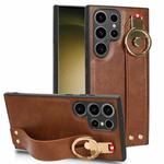 For Samsung Galaxy S23 Ultra 5G Wristband Leather Back Phone Case(Brown)