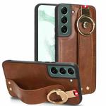 For Samsung Galaxy S22 5G Wristband Leather Back Phone Case(Brown)