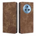 For Honor Magic5 RFID Anti-theft Brush Magnetic Leather Phone Case(Brown)